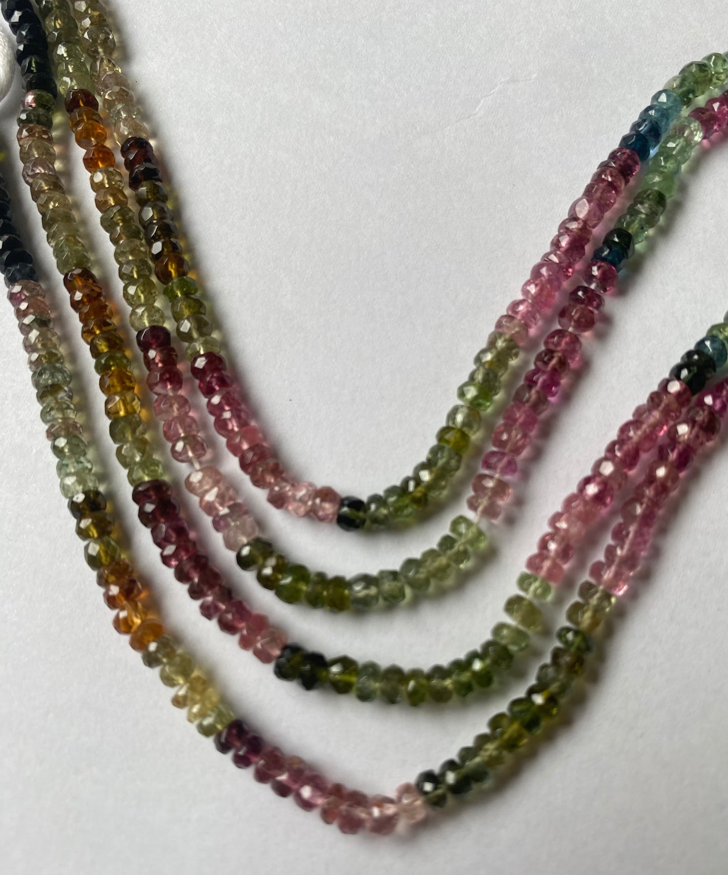 Vibrant multi-strands featuring 3.5mm micro-cut tourmaline beads in various colours,