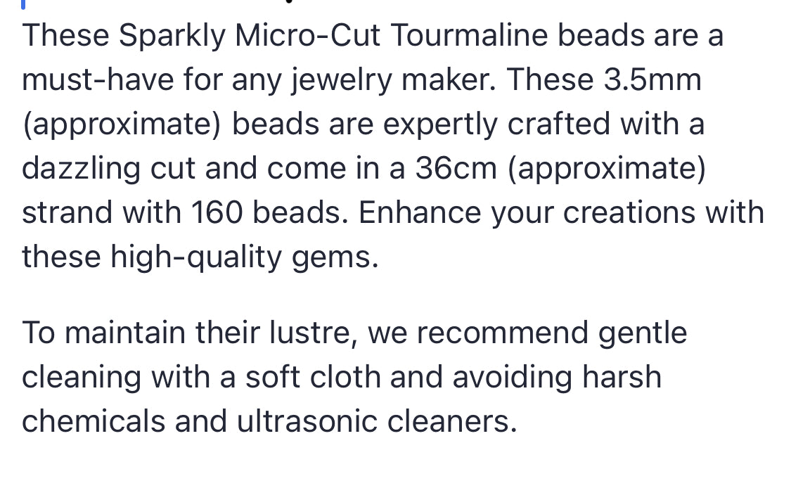 Text describing the product details of the 3.5mm Micro-cut Tourmaline gemstone bead , as seen on the Australian owned Melbourne Gemstone Beads shop.