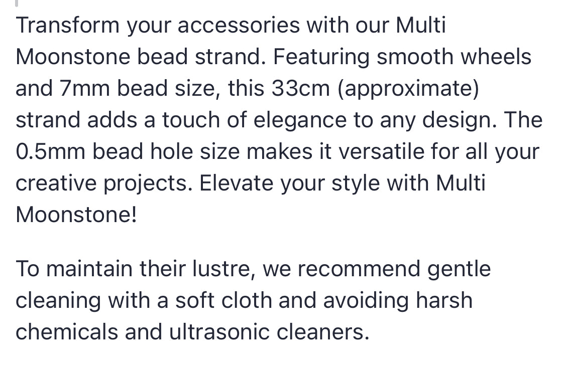 Text describing the product details of the moonstone smooth wheel 7mm gemstone beads , as seen on the Australian owned Melbourne Gemstone Beads shop.