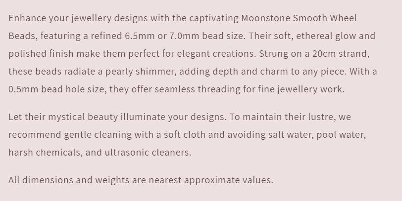 Text describing the product details of the gemstone beads, as seen on the Australian owned Melbourne Gemstone Beads shop.