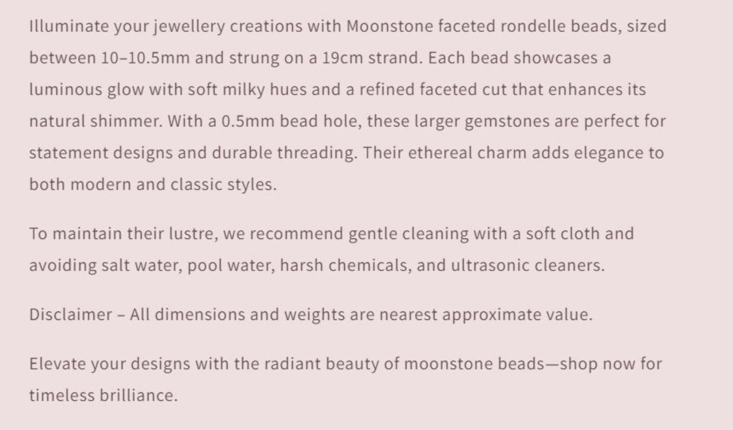 Text describing the product details of the gemstone beads , as seen on the Australian owned Melbourne Gemstone Beads shop.