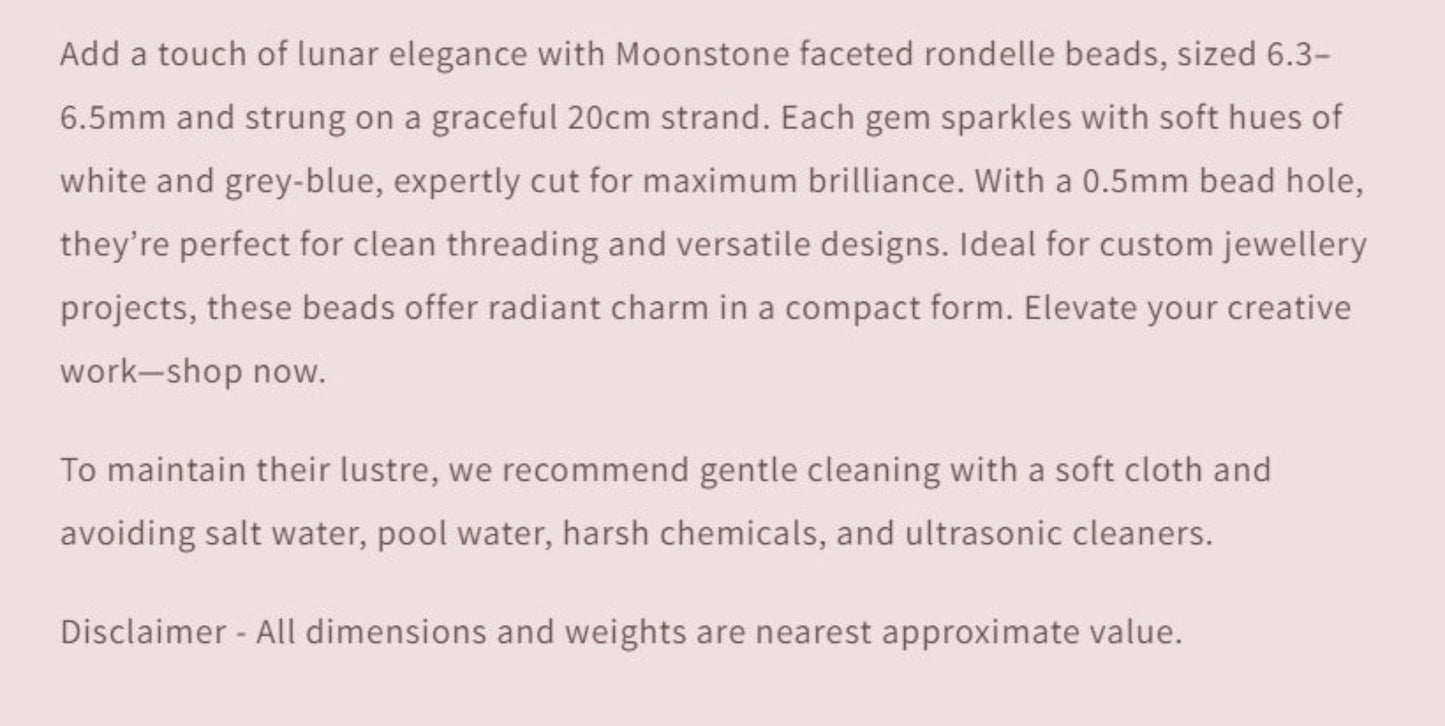Text describing the product details of the gemstone beads , as seen on the Australian owned Melbourne Gemstone Beads shop.