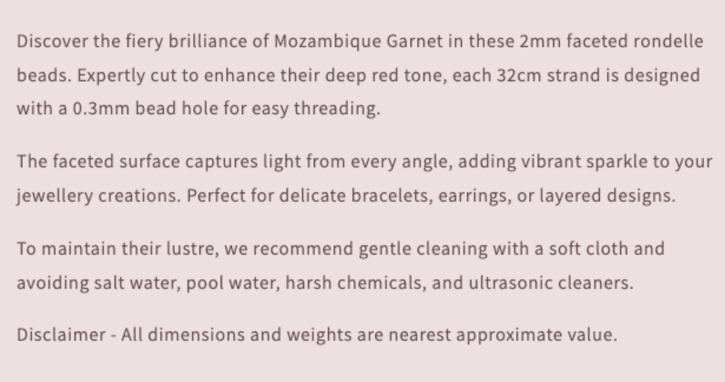 Text describing the product details of the gemstone beads , as seen on the Australian owned Melbourne Gemstone Beads shop.