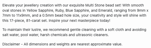 Text describing the product details of the Multi-stone smooth oval natural gemstone bead , as seen on the Australian owned Melbourne Gemstone Beads shop.