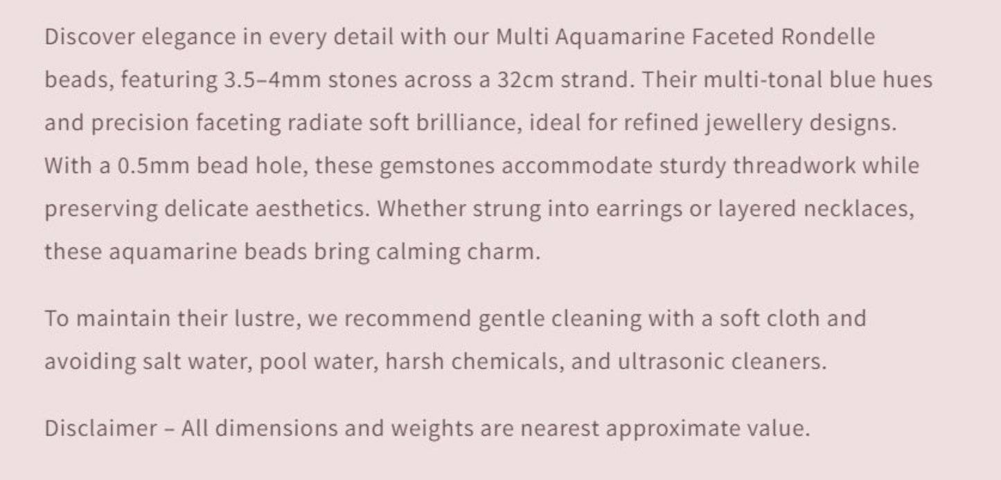 Text describing the product details of the gemstone beads , as seen on the Australian owned Melbourne Gemstone Beads shop.