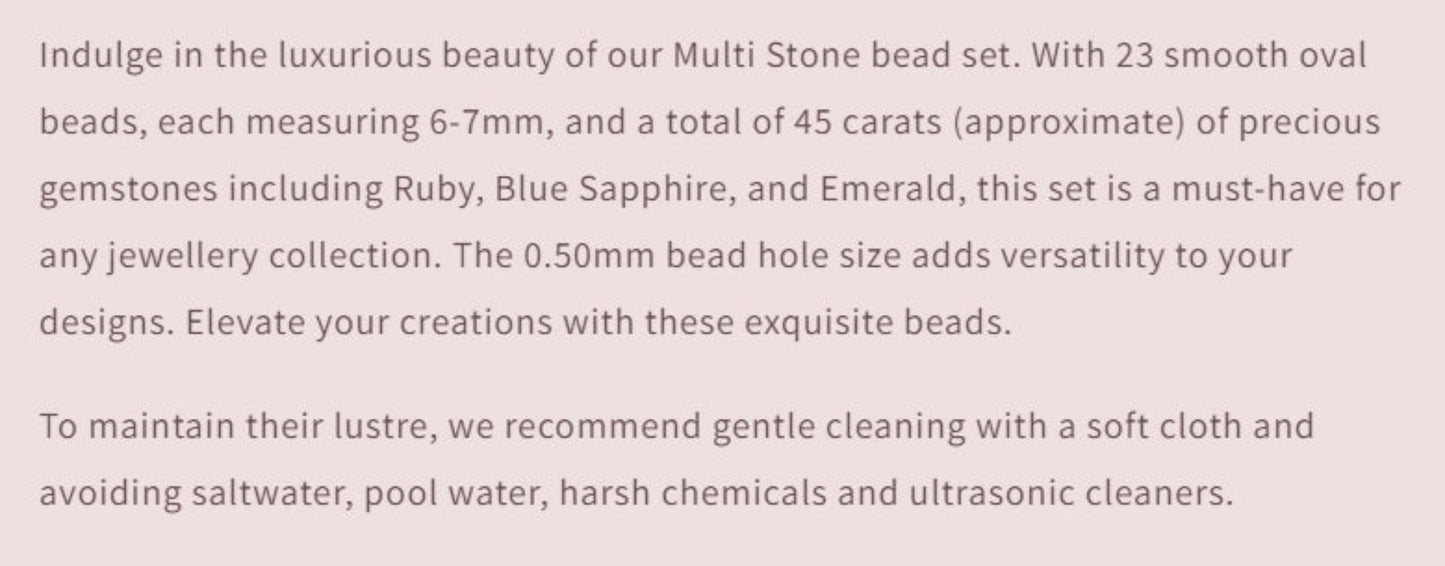 Text describing the product details of the gemstone beads , as seen on the Australian owned Melbourne Gemstone Beads shop.