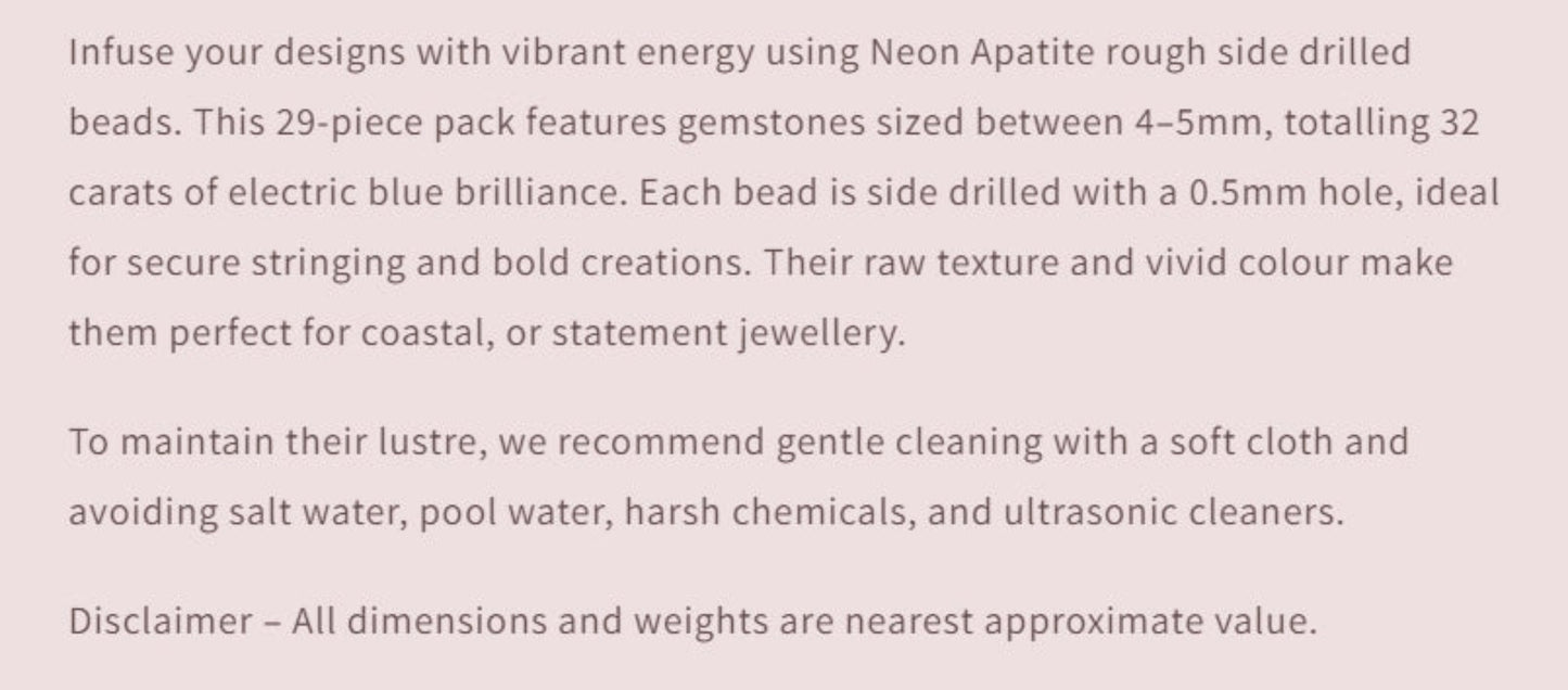 Text describing the product details of the gemstone beads , as seen on the Australian owned Melbourne Gemstone Beads shop.