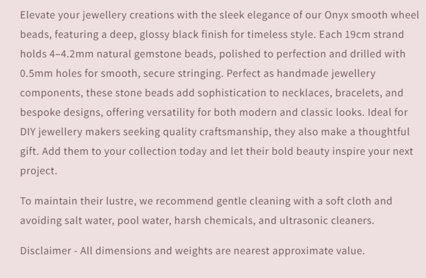 Text describing the product details of the gemstones, as seen on the Australian owned and trusted bead supplier, Melbourne Gemstone Beads.