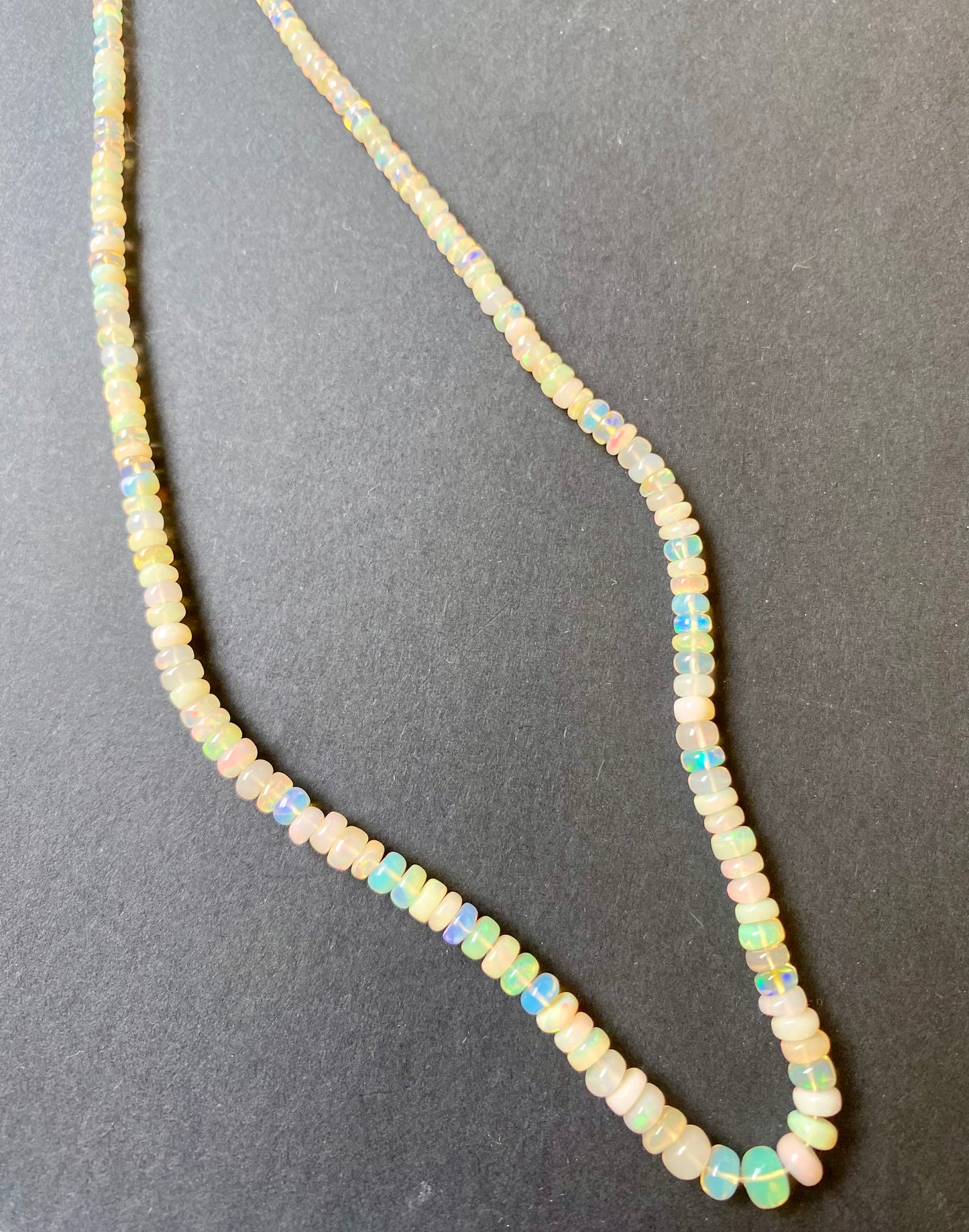 Featuring smooth Australian opal beads, 2.7mm-5mm in size, showcasing a beautiful white colour and sparkle.