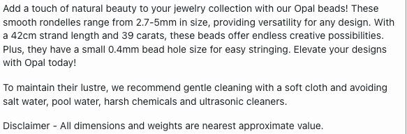 Text describing the product details of the opal 2.7-5mm gemstone semi-precious beads , as seen on the Australian owned Melbourne Gemstone Beads shop.
