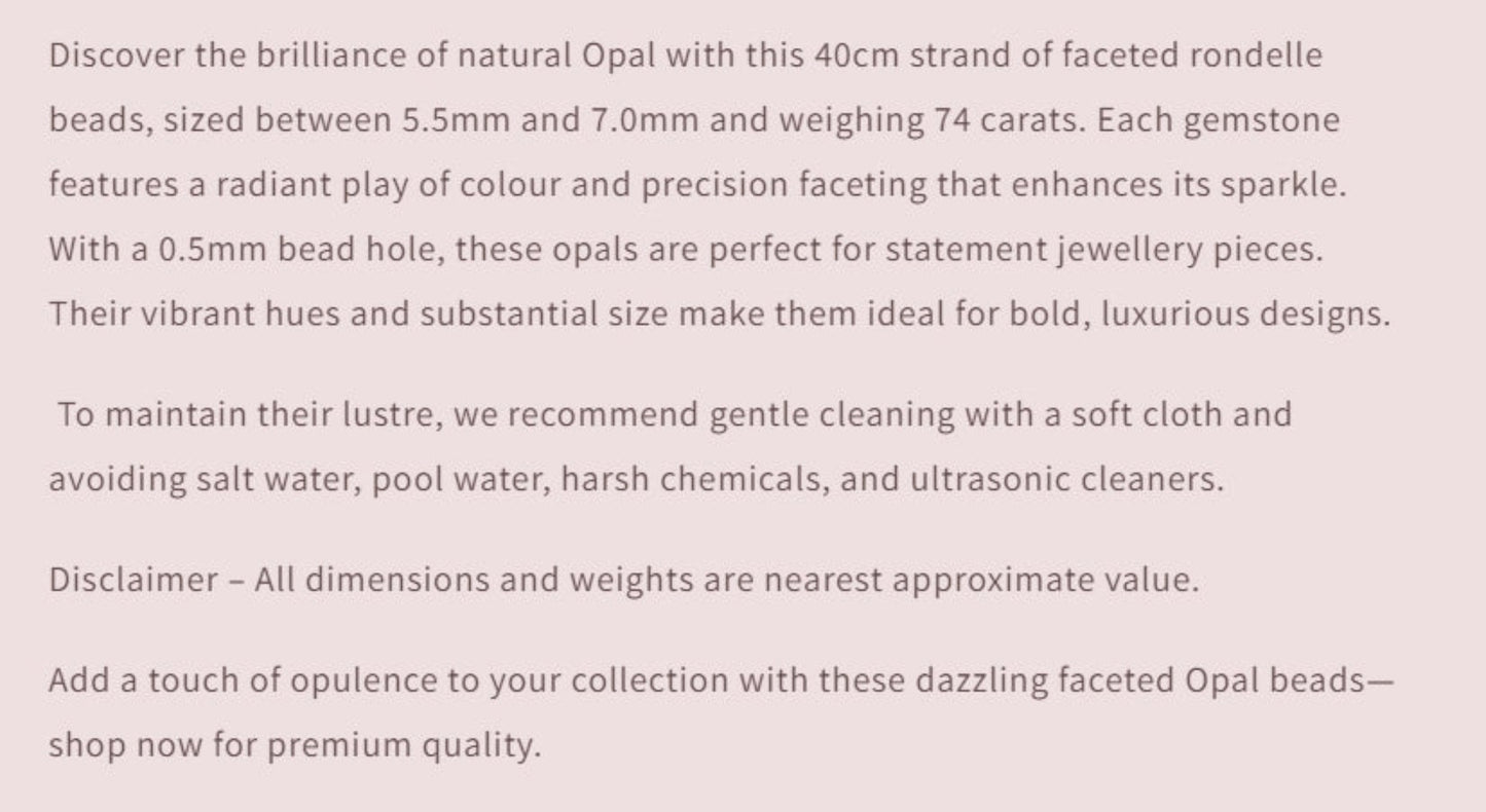 Text describing the product details of the gemstone beads , as seen on the Australian owned Melbourne Gemstone Beads shop.