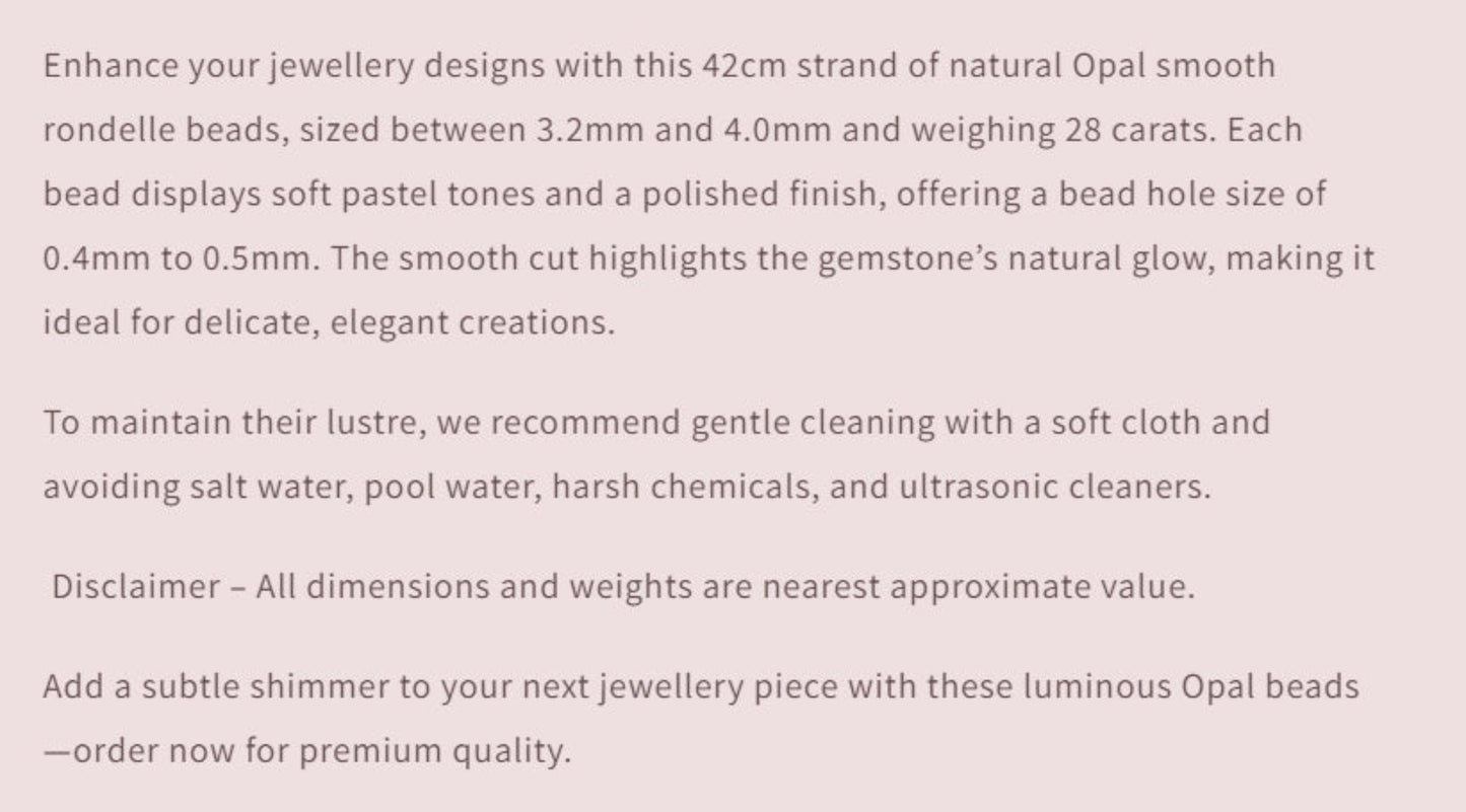 Text describing the product details of the gemstone beads , as seen on the Australian owned Melbourne Gemstone Beads shop.