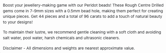 Text describing the product details of the Peridot natural gemstone beads, as seen on the Australian owned Melbourne Gemstone Beads shop.