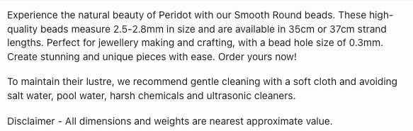 Text describing the product details of the peridot smooth rondelle 2.5mm-to-2.8mm gemstone beads , as seen on the Australian owned Melbourne Gemstone Beads shop.