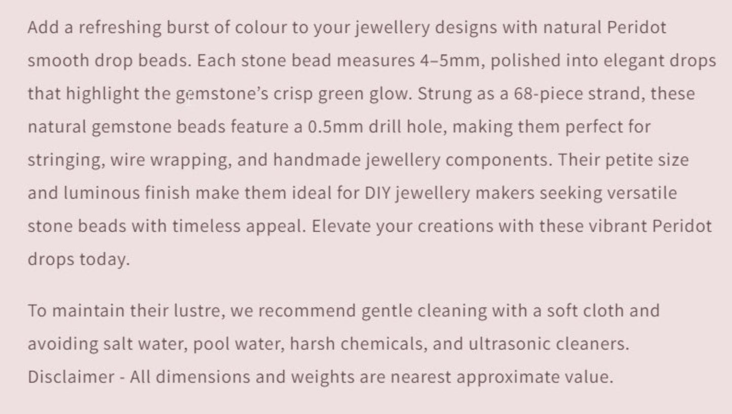 Text describing the product details of the gemstone beads , as seen on the Australian owned and trusted bead supplier, Melbourne Gemstone Beads.