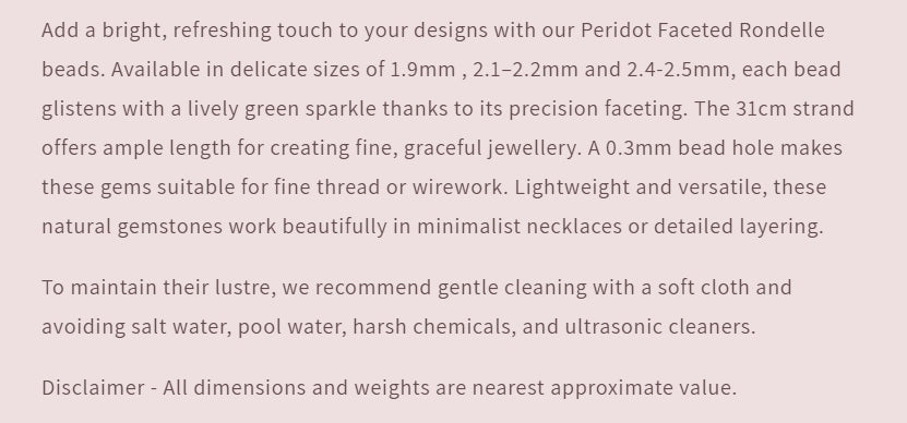 Text describing the product details of the gemstone beads , as seen on the Australian owned Melbourne Gemstone Beads shop.