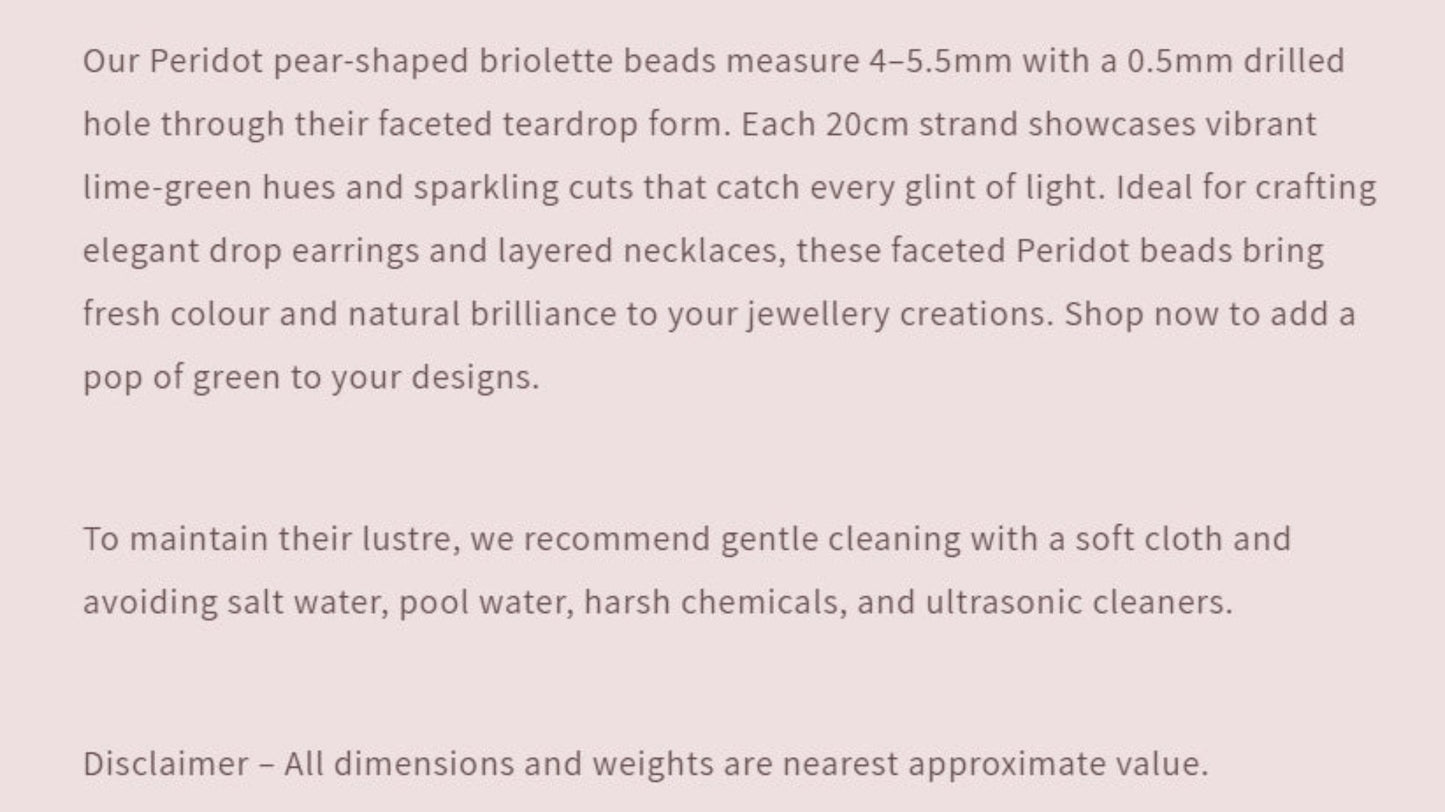 Text describing the product details of the gemstone beads , as seen on the Australian owned Melbourne Gemstone Beads shop.