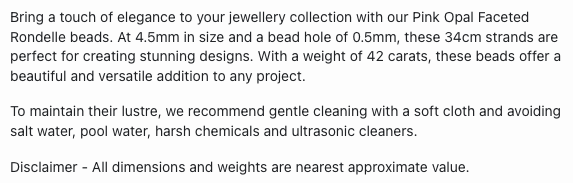 Text describing the product details of the Peruvian opal beads 4.4-4.7mm gemstone semi-precious beads , as seen on the Australian owned Melbourne Gemstone Beads shop.