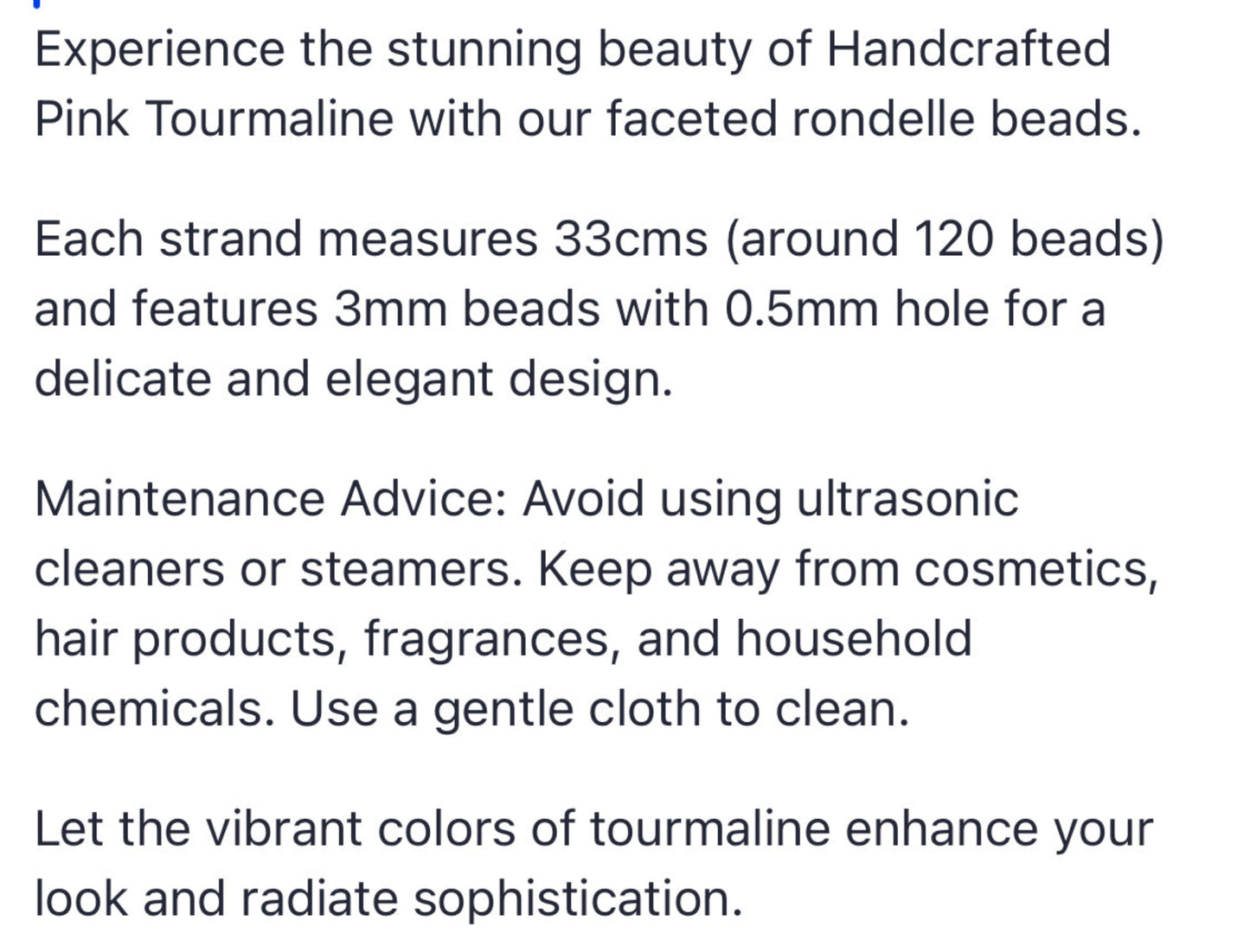 Text describing the product details of the 3mm Pink Tourmaline faceted rondelle Gemstone Bead , as seen on the Australian owned Melbourne Gemstone Beads shop.