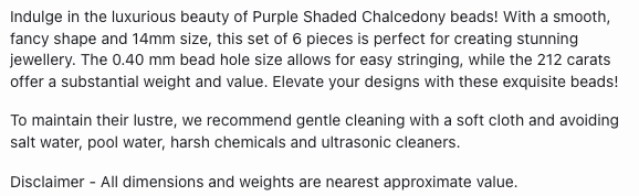 Text describing the product details of the Chalcedony gemstone beads , as seen on the Australian owned Melbourne Gemstone Beads shop.