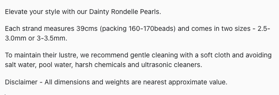 Text describing the product details of the Rondelle Freshwater Pearl Bead , as seen on the Melbourne Gemstone Beads shop.