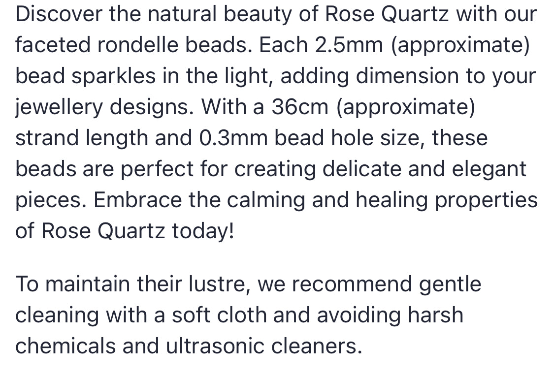 Text describing the product details of the Rose Quartz faceted rondelle 2.5mm gemstone beads , as seen on the Australian owned Melbourne Gemstone Beads shop.