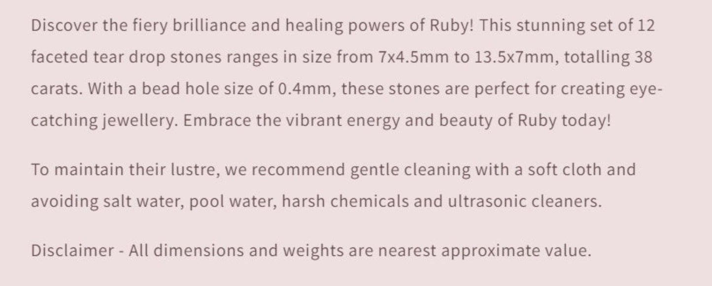 Text describing the product details of the gemstone beads , as seen on the Australian owned Melbourne Gemstone Beads shop
