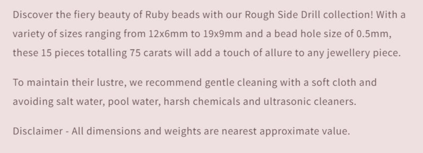 Text describing the product details of the gemstone beads , as seen on the Australian owned Melbourne Gemstone Beads shop.