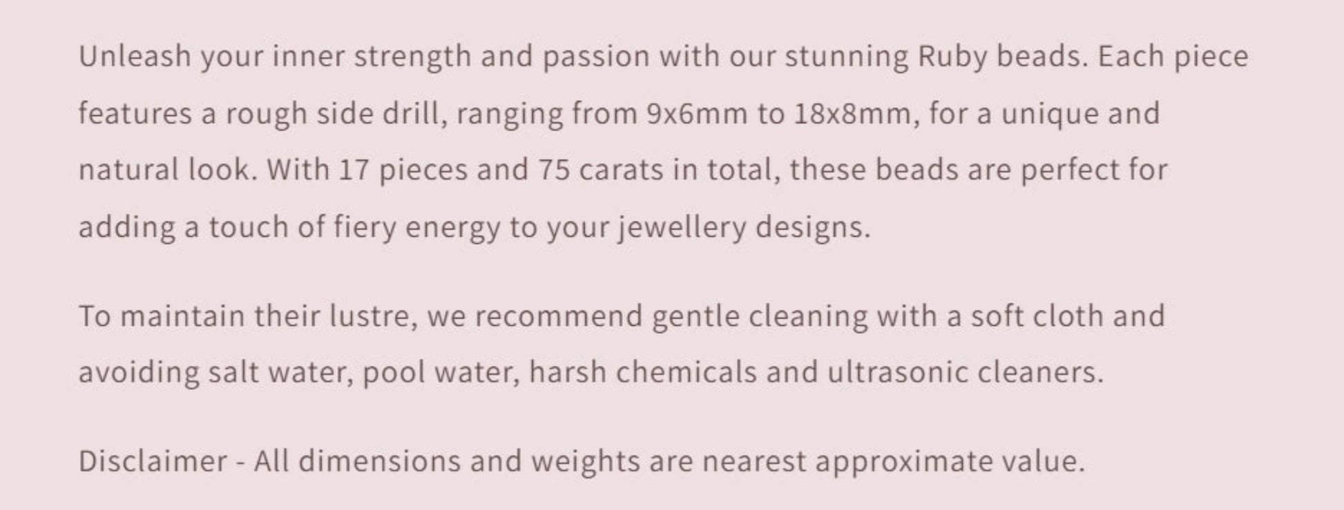 Text describing the product details of the gemstone beads , as seen on the Australian owned Melbourne Gemstone Beads shop.