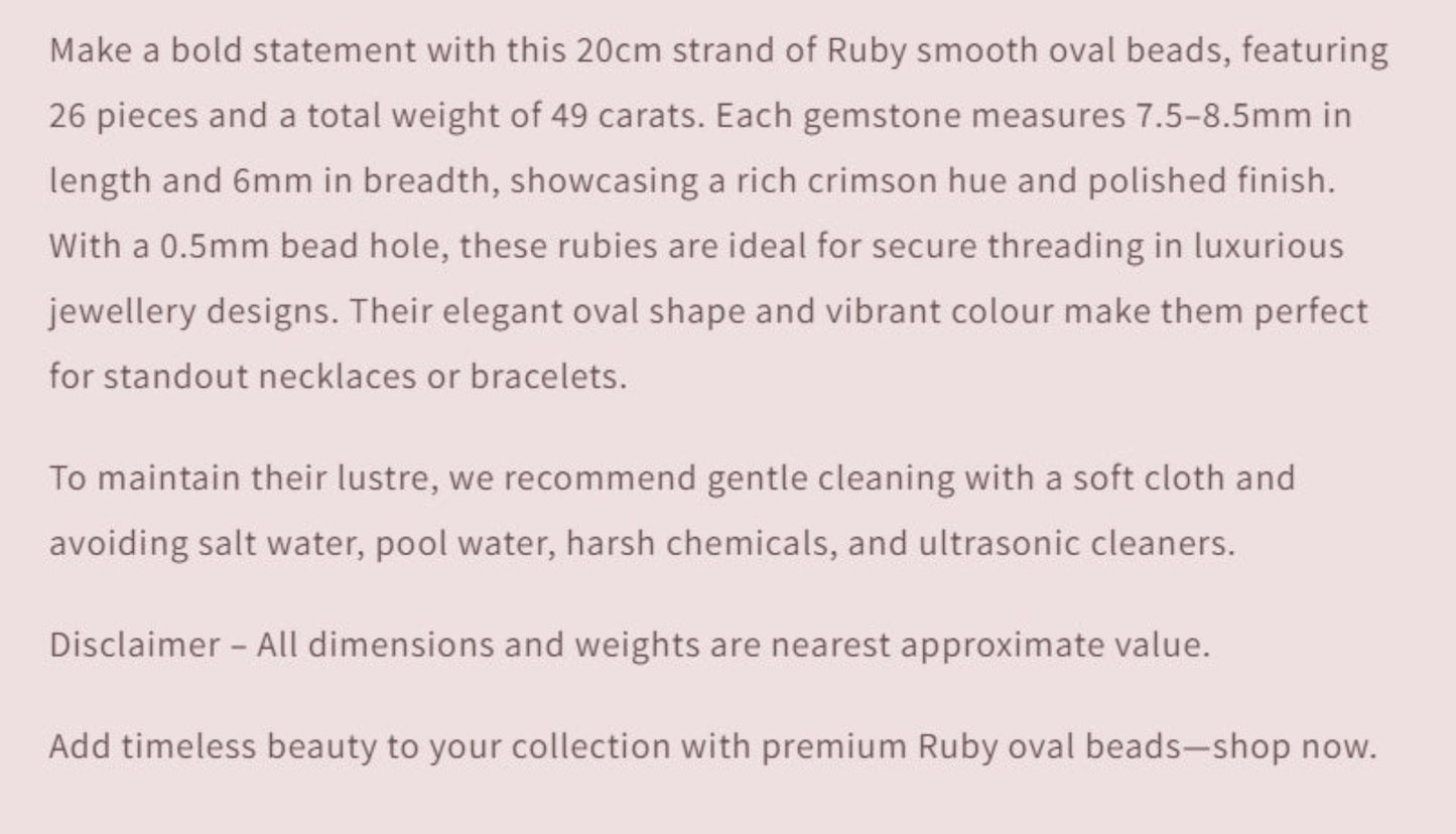 Text describing the product details of the gemstone beads , as seen on the Australian owned Melbourne Gemstone Beads shop.