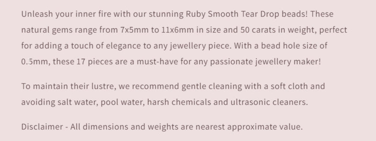 Text describing the product details of the gemstone beads , as seen on the Australian owned Melbourne Gemstone Beads shop.