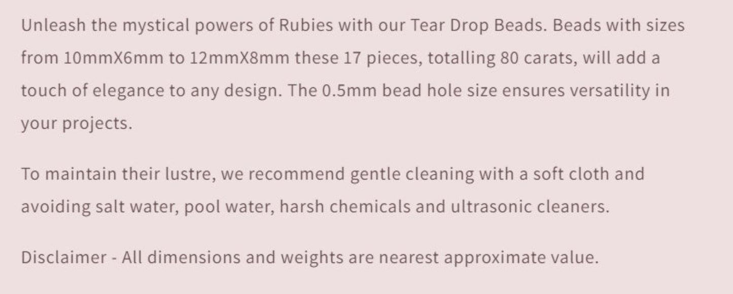 Text describing the product details of the gemstone beads , as seen on the Australian owned Melbourne Gemstone Beads shop.