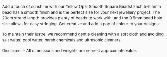 Yellow Opal | Smooth Square Beads | 5-5.5mm Bead Size | 20cm Strand Length