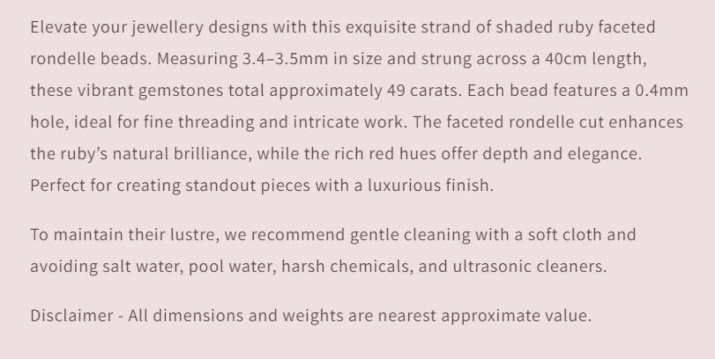 Text describing the product details of the gemstone beads , as seen on the Australian owned Melbourne Gemstone Beads shop.