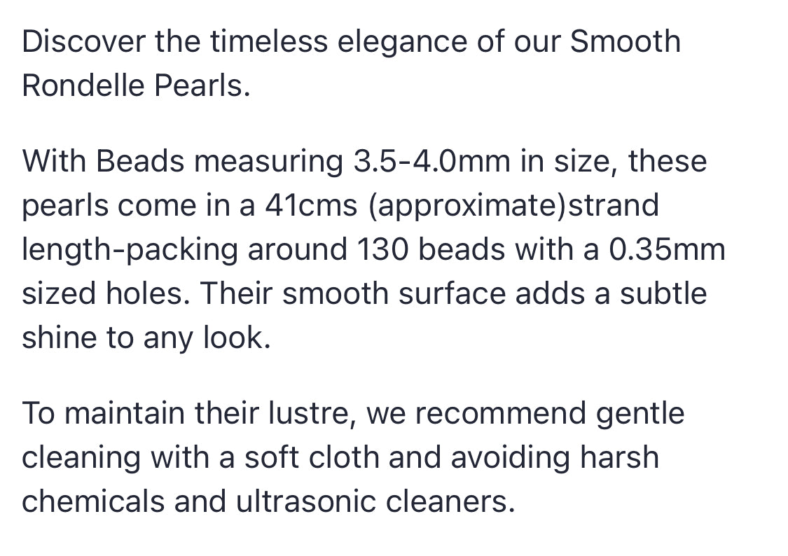 Text describing the product details of the 3.5-4.0mm Smooth Rondelle Pearl Beads, as seen on the Australian owned Melbourne Gemstone Beads shop.
