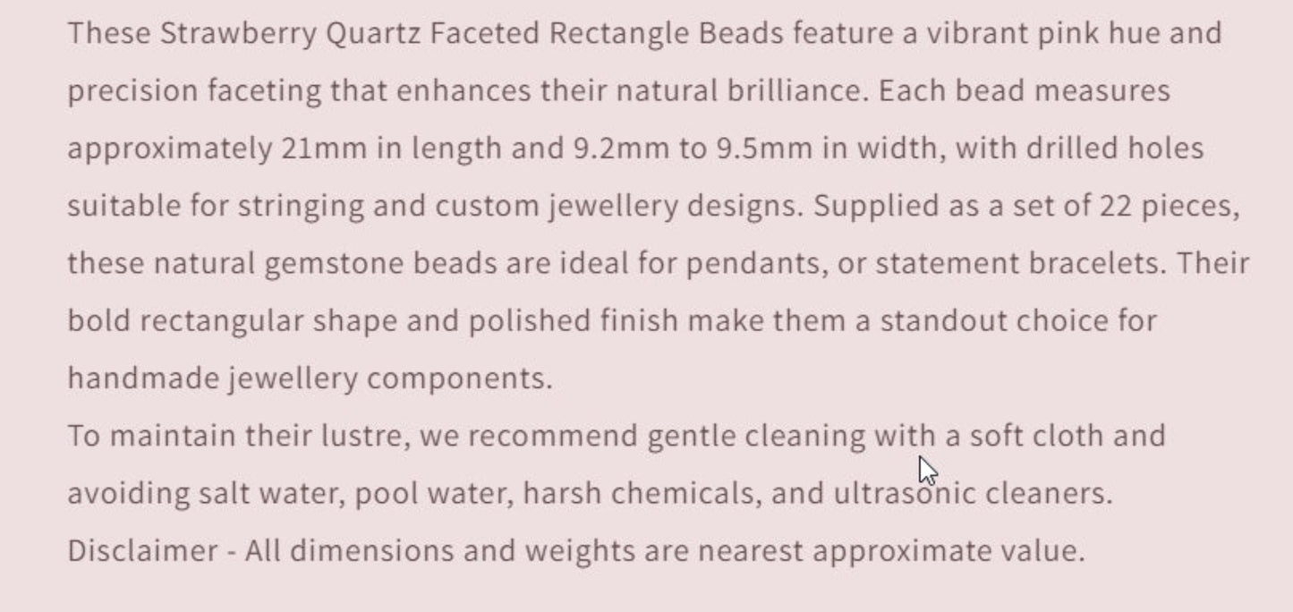 Text describing the product details of the gemstone beads , as seen on the Australian owned and trusted bead supplier, Melbourne Gemstone Beads.