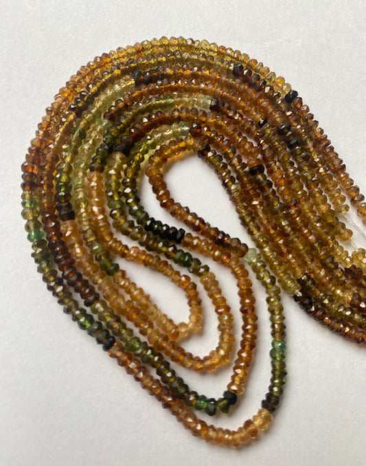 Multi-strands made of 3-3.5mm tourmaline beads, displaying a stunning array of colours and textures.