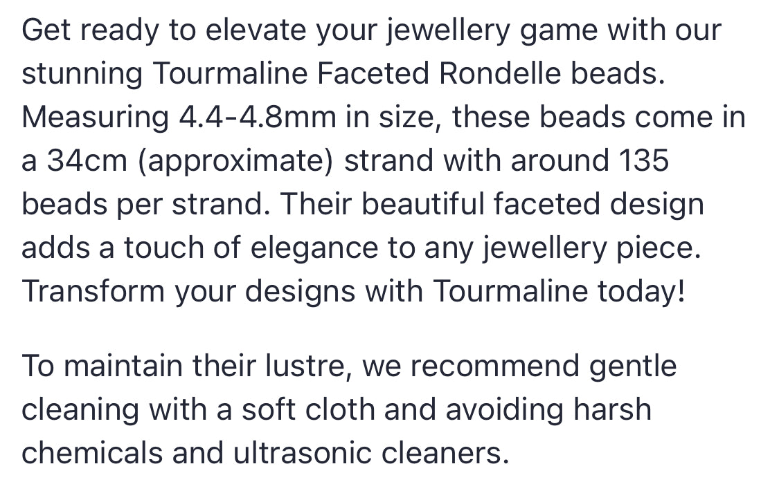 Text describing the product details of the 4.4-4.8mm Faceted tourmaline Gemstone Bead , as seen on the Australian owned Melbourne Gemstone Beads shop.