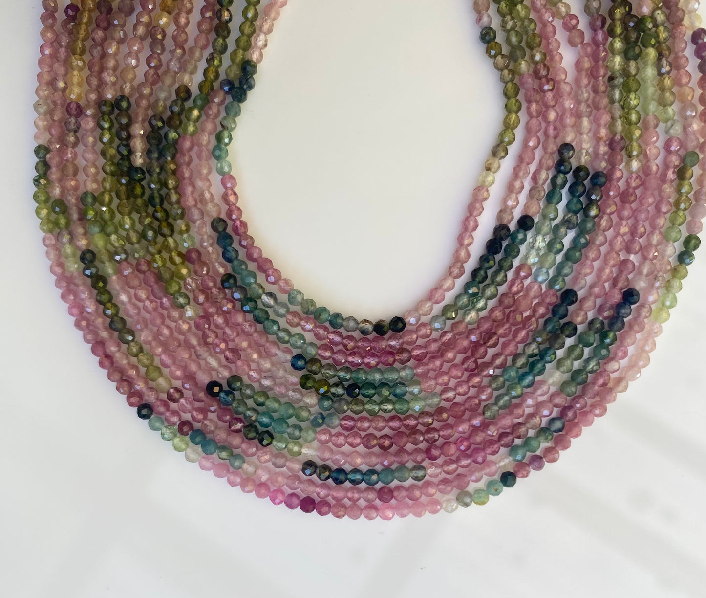 Featuring multicoloured tourmaline beads, each 2.2mm micro-faceted.