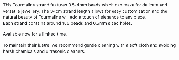 Text describing the product details of the 3.5mm-4mm tourmaline Gemstone Bead , as seen on the Australian owned Melbourne Gemstone Beads shop.