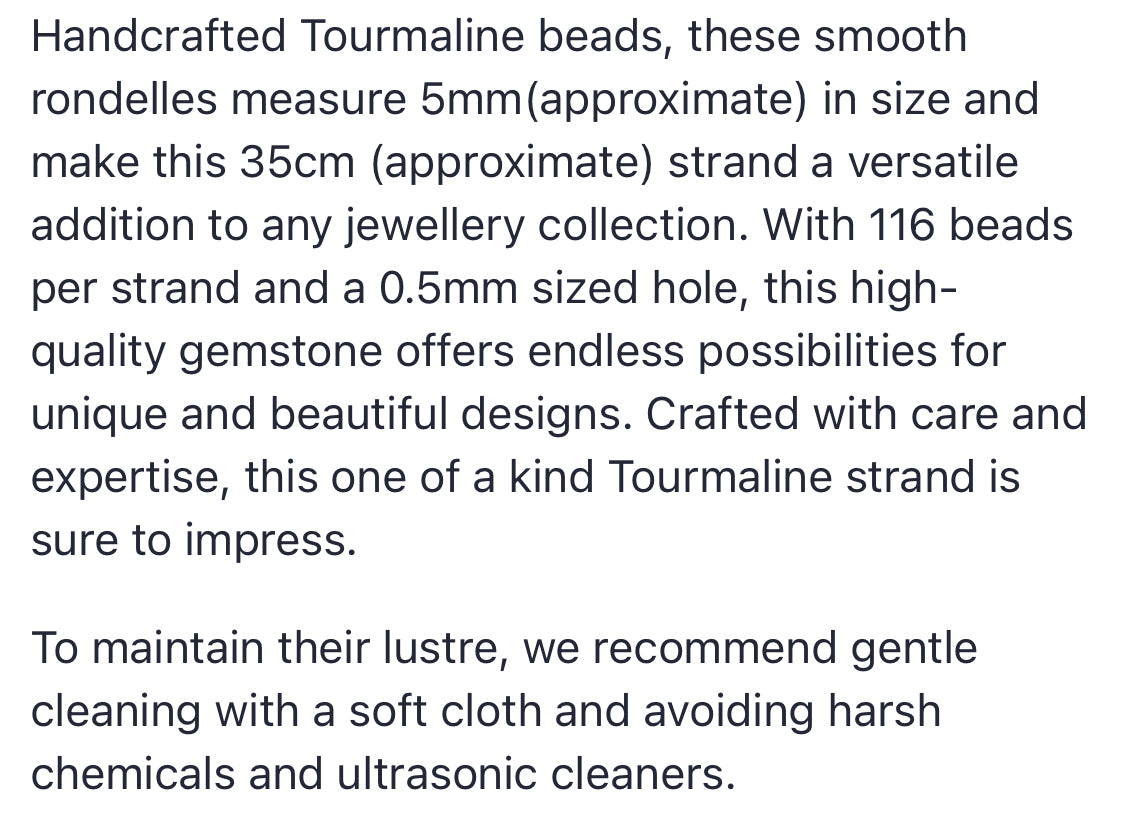Text describing the product details of the Tourmaline smooth rondelle gemstone bead , as seen on the Australian owned Melbourne Gemstone Beads shop.