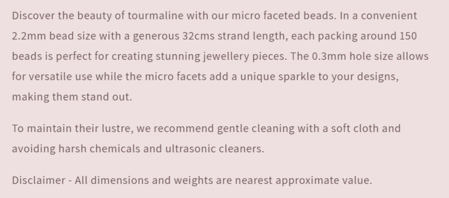 Text describing the product details of the gemstone beads , as seen on the Australian owned Melbourne Gemstone Beads shop.