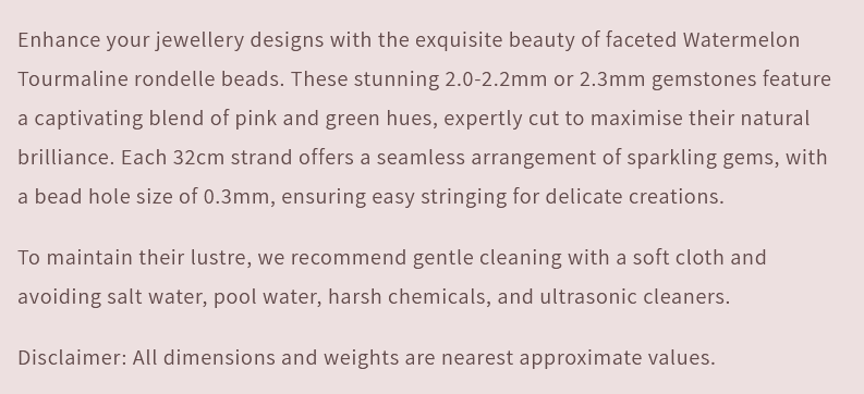 Text describing the product details of the gemstone beads, as seen on the Australian owned Melbourne Gemstone Beads shop.