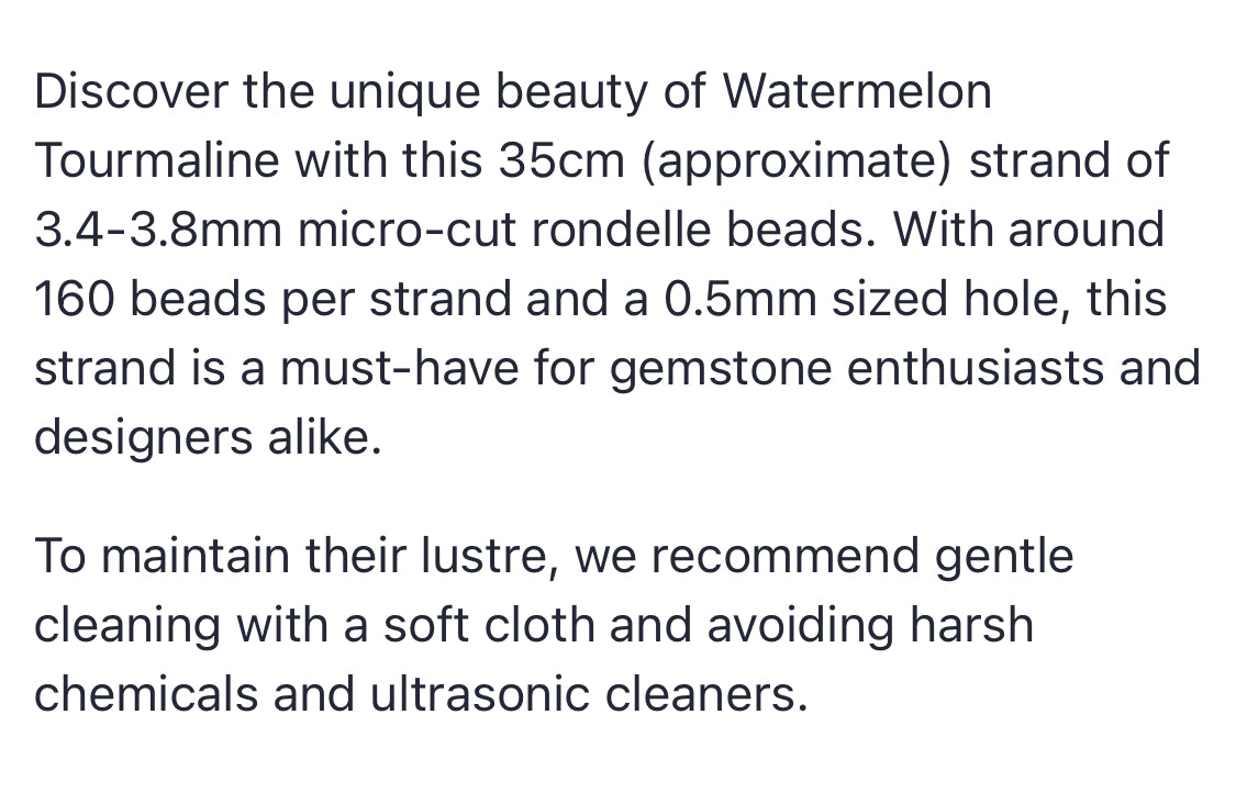 Text describing the product details of the 3.4-3.8mm micro cut rondelle tourmaline Gemstone Bead , as seen on the Australian owned Melbourne Gemstone Beads shop.