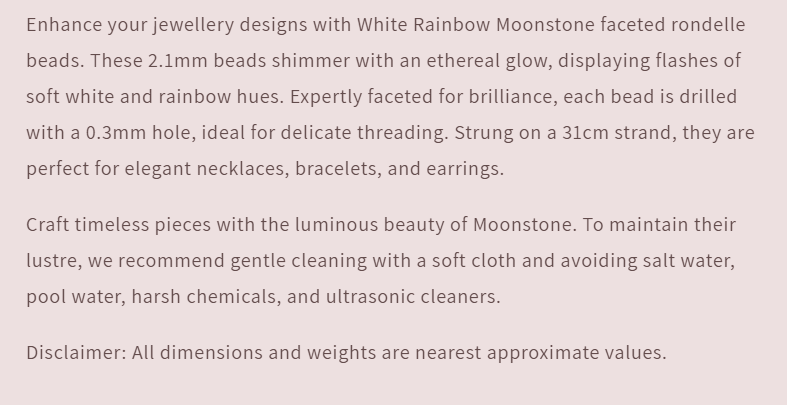 Text describing the product details of the gemstone beads , as seen on the Australian owned Melbourne Gemstone Beads shop.