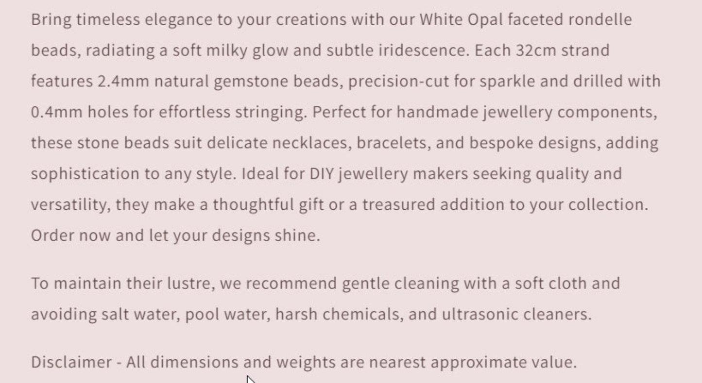 Text describing the product details of the gemstones, as seen on the Australian owned and trusted bead supplier, Melbourne Gemstone Beads.