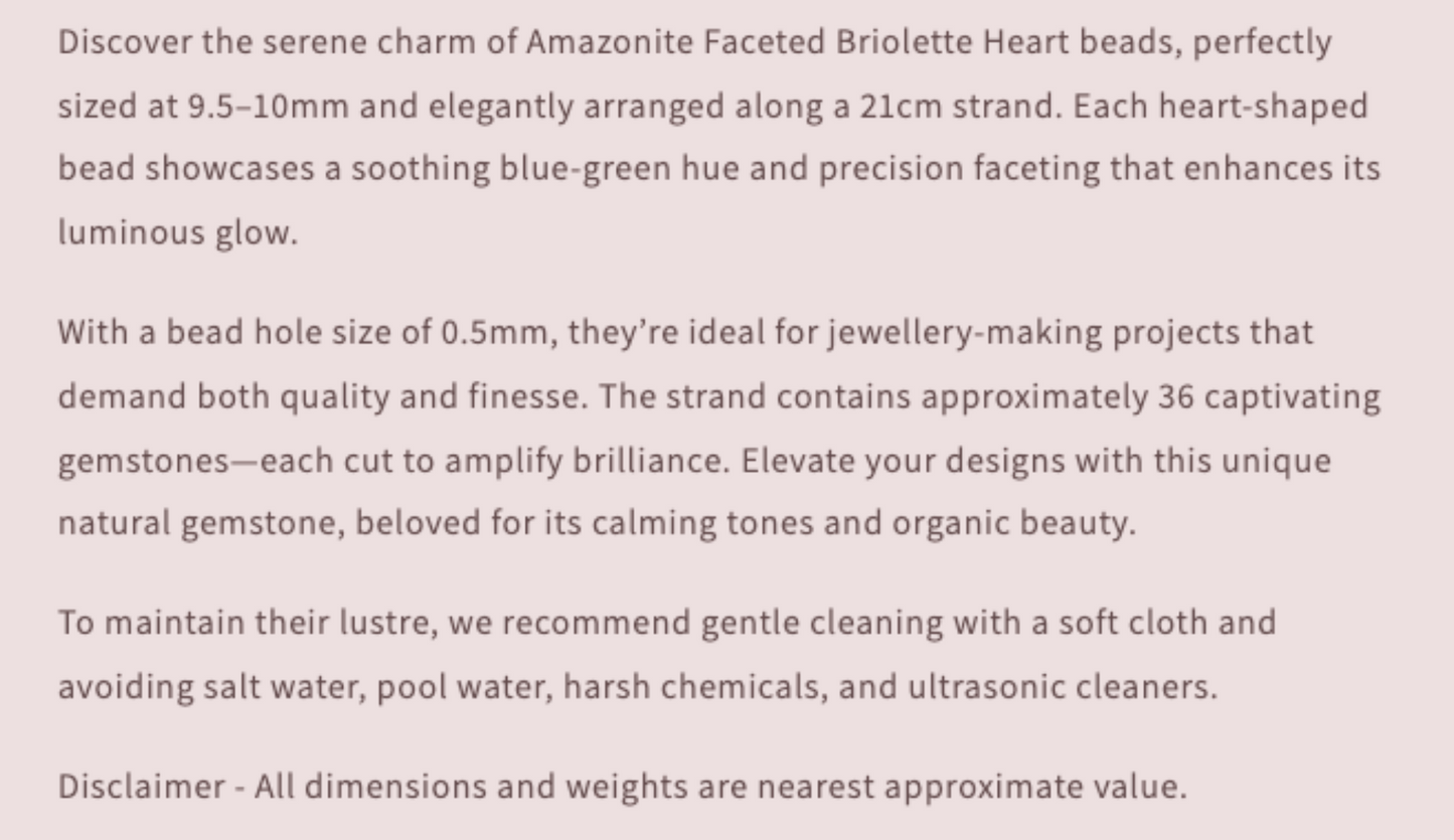 Text describing the product details of the gemstone beads , as seen on the Australian owned Melbourne Gemstone Beads shop.