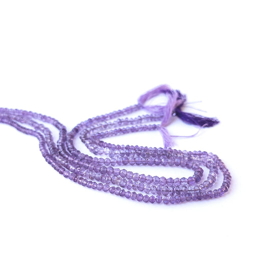 Authentic amethyst gemstone beads with shimmering faceted rondelle cuts, ideal for handmade jewellery components.