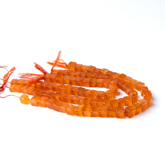 Authentic Carnelian stone beads in smooth cube cut, ideal for handmade jewellery components.