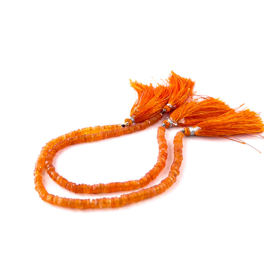 Genuine Carnelian wheel heishi gemstone beads showing rich burnt‑orange colour and smooth finish in a 21cm strand.